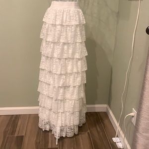 Off White Ruffle Maxi Skirt